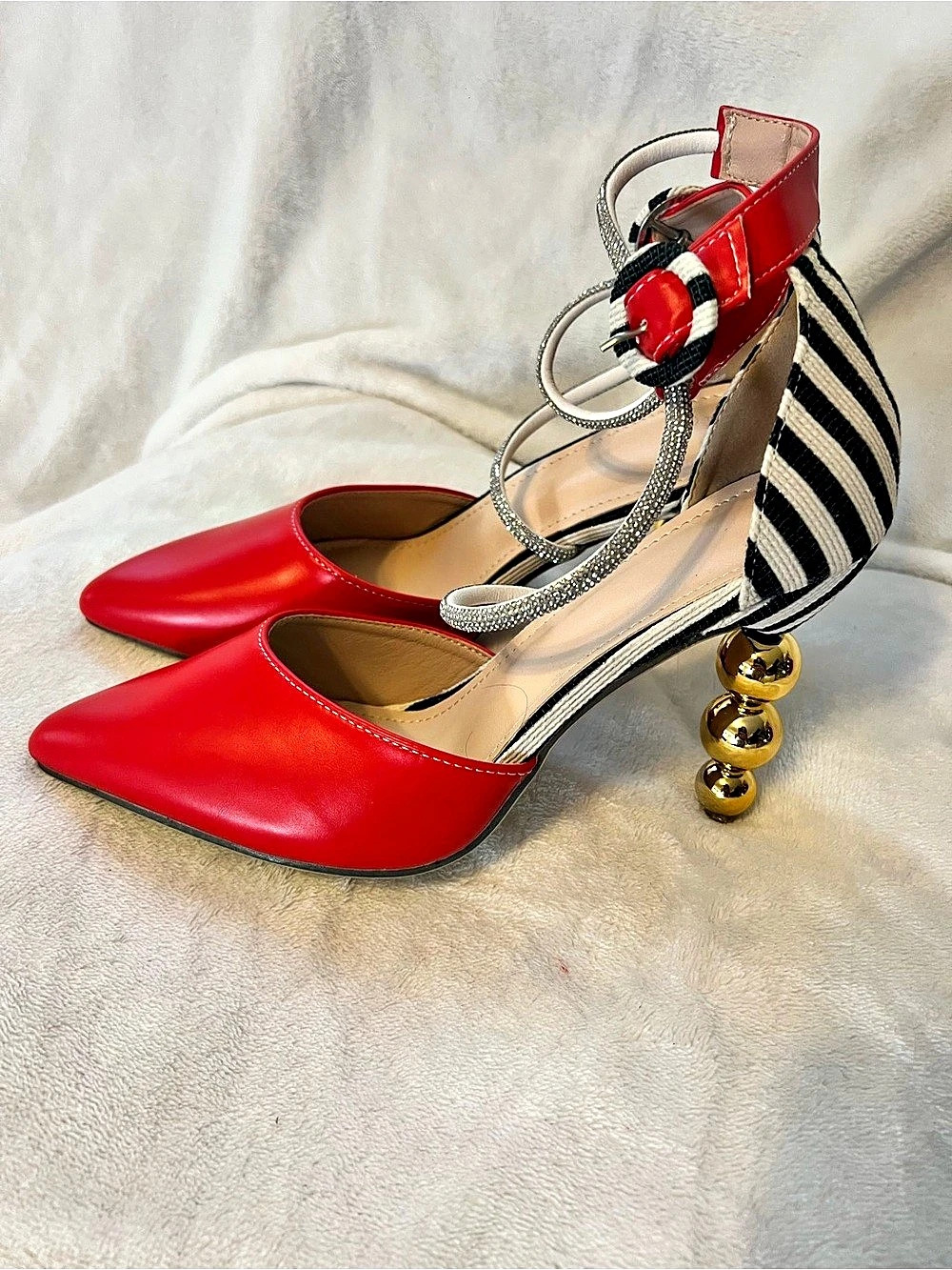 NWOT Striped Ball-Heel Pumps Red EU 39